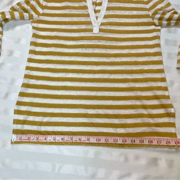 LOFT Linen Women’s V Neck Yellow/cream Striped 3/4 Sleeve Top XS.EUC - Picture 6 of 12